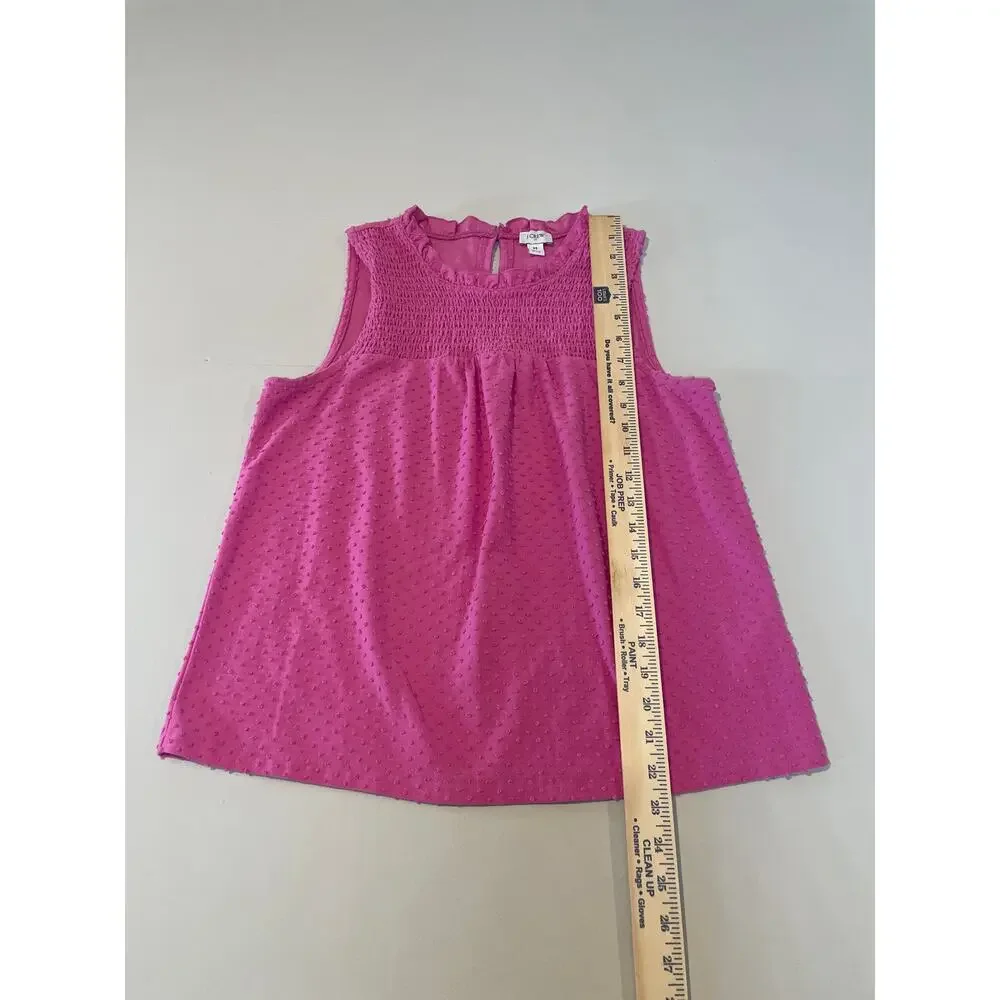 J.Crew Pink Ruffle Neck Sleeveless Top Cotton Blend Textured Lightweight Size M